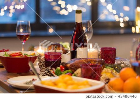 food and drinks on christmas table at home food and drinks on christmas table at home 45496446