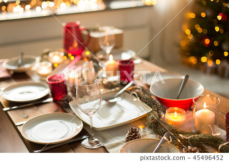 table served for christmas dinner at home table served for christmas dinner at home 45496452