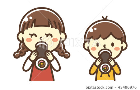 A child who eats a volume roll - Stock Illustration [45496976] - PIXTA