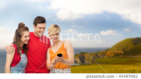 friends with smartphone over white background friends with smartphone over white background 45497002