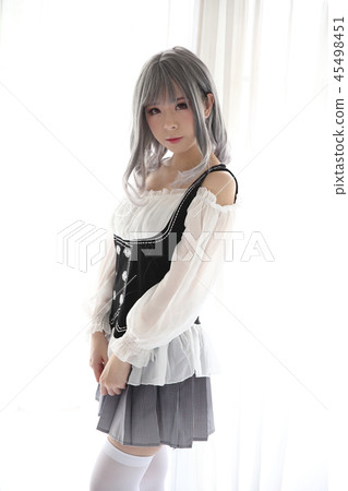 Portrait beautiful asian girl indoor white room Portrait beautiful asian girl indoor white room 45498451