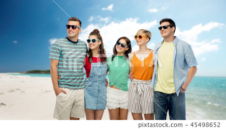friends in sunglasses over tropical beach friends in sunglasses over tropical beach 45498652