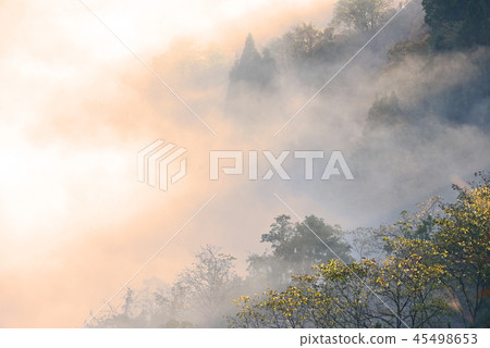 Sea of clouds and fog and village Sea of clouds and fog and village 45498653