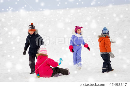 happy little kids playing outdoors in winter 45498847