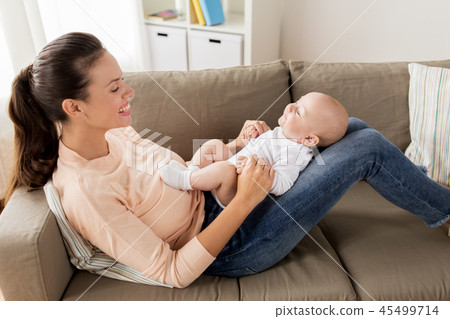 happy mother with little baby boy at home happy mother with little baby boy at home 45499714