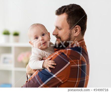 happy father with little baby boy at home happy father with little baby boy at home 45499716