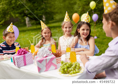 happy kids on birthday party at summer garden 45499722