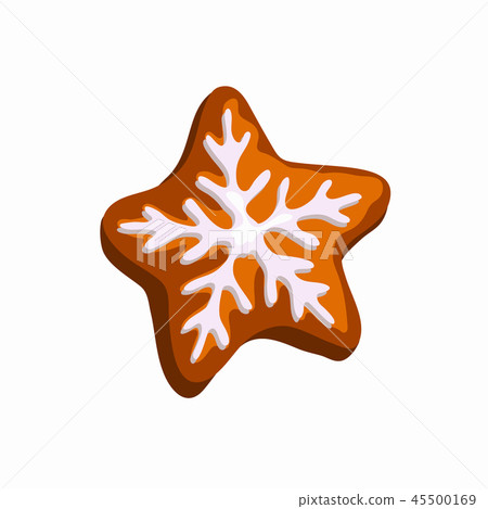 Gingerbread glazed snowflake star isolated white Gingerbread glazed snowflake star isolated white 45500169