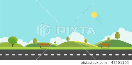 Public park with bench with sky background   45501193
