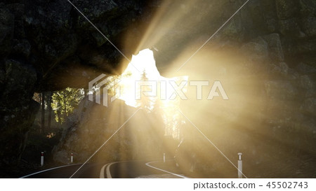 rocky road tonel in mountain at sunset rocky road tonel in mountain at sunset 45502743