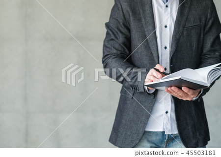 man hold notebook pen business plan strategy 45503181