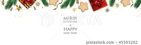 Banner with Christmas balls and stars. Banner with Christmas balls and stars. 45503202