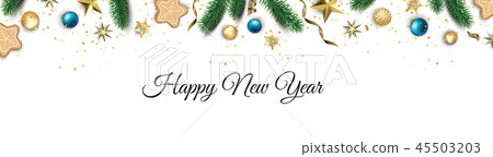 Banner with Christmas balls and stars. Banner with Christmas balls and stars. 45503203