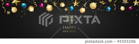 Banner with Christmas balls and stars. Banner with Christmas balls and stars. 45503206