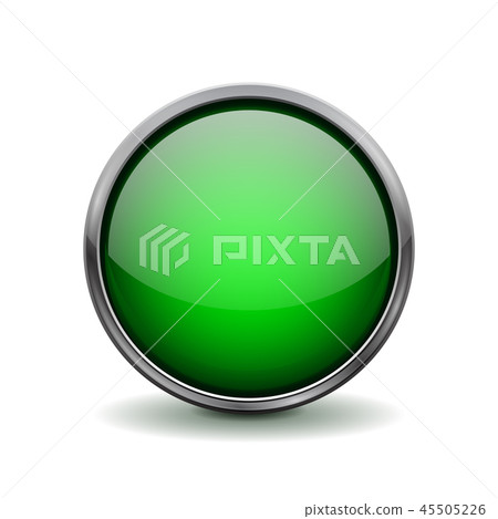 Green glass button. Shiny 3d icon with metal frame - Stock Illustration ...