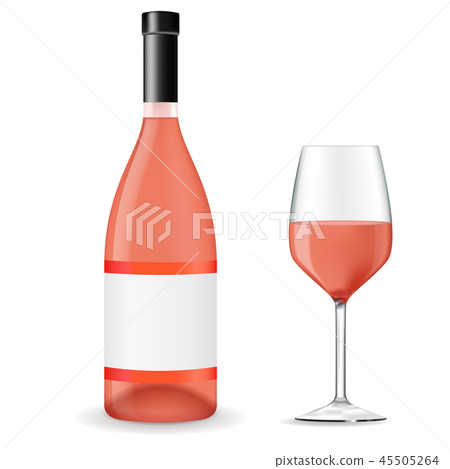Bottle of rose wine with glass 45505264