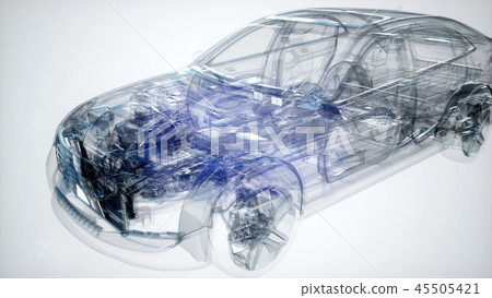 Holographic animation of 3D wireframe car model 45505421