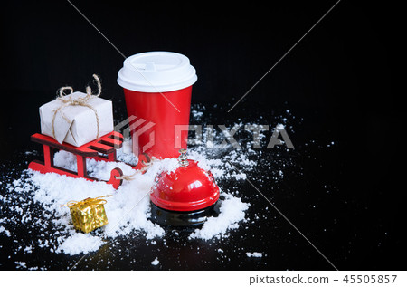 Coffee to go in cup, sledge,bell call and present Coffee to go in cup, sledge,bell call and present 45505857