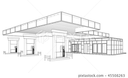 Gas Station. Vector rendering of 3d Gas Station. Vector rendering of 3d 45508263