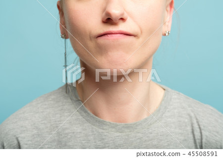 woman compressed lip displeasure grudge discontent woman compressed lip displeasure grudge discontent 45508591