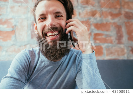 communication happy emotion smiling man talk phone communication happy emotion smiling man talk phone 45508911
