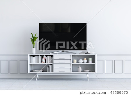 3D render of interior living  room with Smart TV 45509970