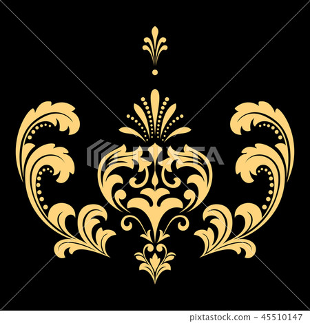 Golden pattern on a black background. Damask  45510147