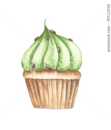 Cupcake with green tea butter cream icing 45512056