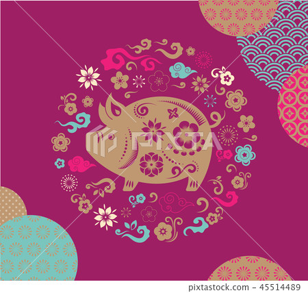 Happy Chinese new year 2019, the year of pig. Vector banner, background 45514489