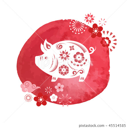Happy Chinese new year 2019, the year of pig. Vector banner, watercolor background Happy Chinese new year 2019, the year of pig. Vector banner, watercolor background 45514585