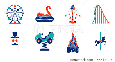 Set of line art amusement park ride icons. Set of line art amusement park ride icons. 45514887