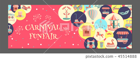Horizontal banner with amusement park icons 45514888