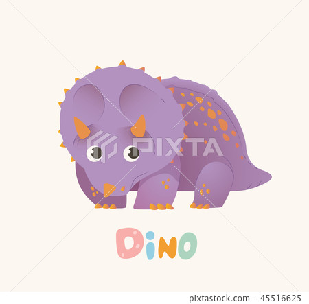 Cute Purple Cartoon Baby Dino. Bright Colorful dinosaur. Childrens illustration. Isolated. Vector Cute Purple Cartoon Baby Dino. Bright Colorful dinosaur. Childrens illustration. Isolated. Vector 45516625