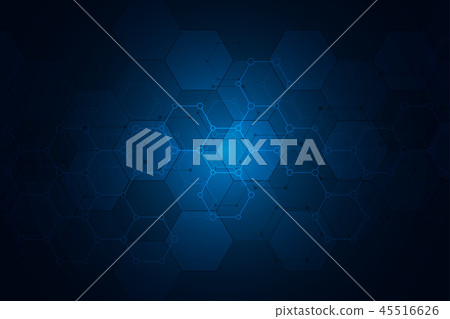 Molecular structures and hexagons elements. Abstract geometric background with molecules and 45516626