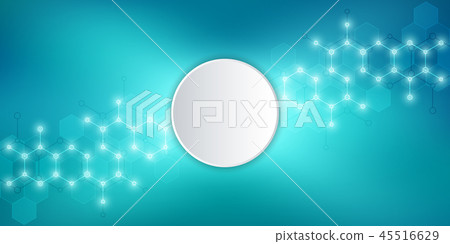 Molecular structures and hexagons elements. Abstract geometric background with molecules and 45516629