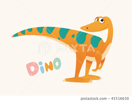 Cute Orange and Green Cartoon Baby Dino. Bright Colorful dinosaur. Childrens illustration. Isolated Cute Orange and Green Cartoon Baby Dino. Bright Colorful dinosaur. Childrens illustration. Isolated 45516630