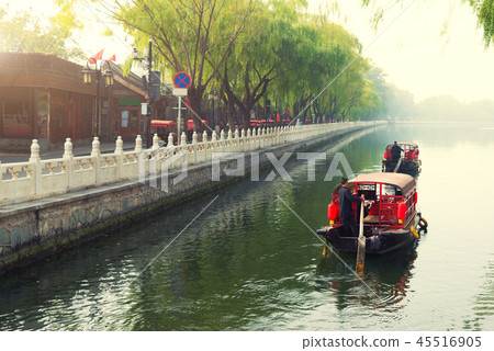 China traditional tourist boats in Beijing canals China traditional tourist boats in Beijing canals 45516905