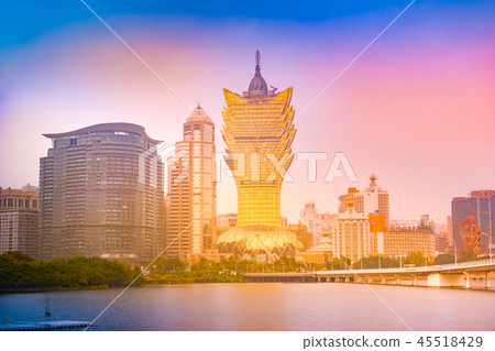 Macau cityscape skyline at dusk. Mocau now is part of China. Panorama 45518429