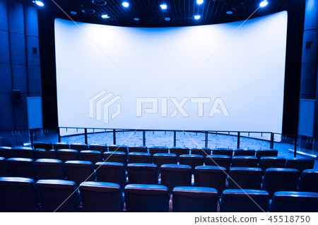 Empty stage in the small movie theater with white screen Empty stage in the small movie theater with white screen 45518750
