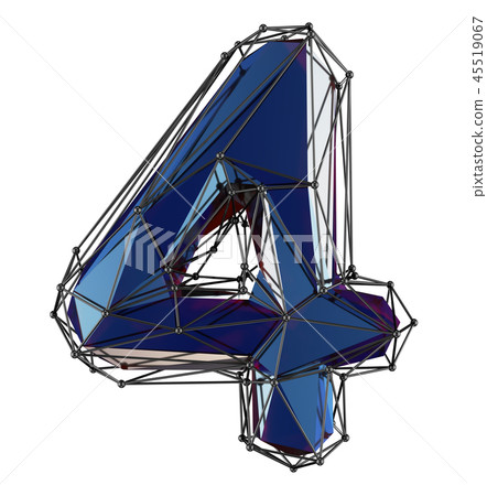 Low poly style number 4. Blue color isolated on white background. 3d Low poly style number 4. Blue color isolated on white background. 3d 45519067