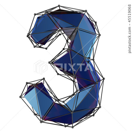 Low poly style number 3. Blue color isolated on white background. 3d Low poly style number 3. Blue color isolated on white background. 3d 45519068
