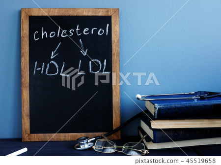 Cholesterol HDL LDL written on a blackboard. Cholesterol HDL LDL written on a blackboard. 45519658