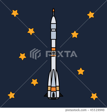 Line flat color vector icon elements of aerospace program multistage rocket. Cartoon style rocket 45519940