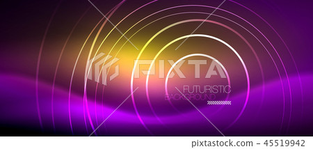 Neon glowing techno lines, hi-tech futuristic abstract background template with square shapes 45519942