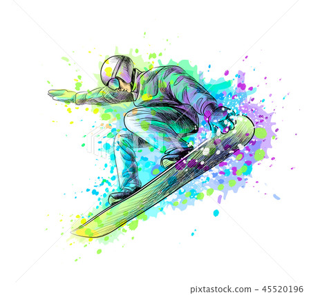 Abstract snowboarder from a splash of watercolor Abstract snowboarder from a splash of watercolor 45520196