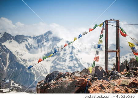 colored Buddhist flags with mantras on Mount colored Buddhist flags with mantras on Mount 45520586