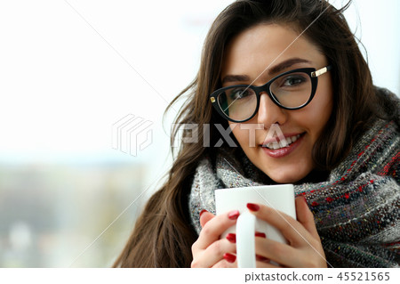 Beautiful smiling girl hold in arms cup portrait Beautiful smiling girl hold in arms cup portrait 45521565