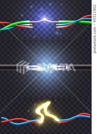 A set of dangling wires with electric arc, sparks A set of dangling wires with electric arc, sparks 45521902