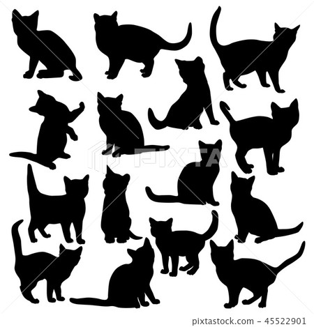 Set of black vector silhouettes of cats 45522901