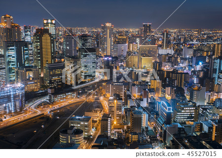night cityscape of osaka urban skyscraper night cityscape of osaka urban skyscraper 45527015